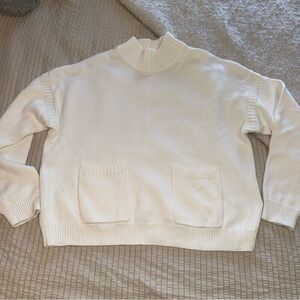 J Crew White Cashmere Cotton Mock Neck Sweater medium
